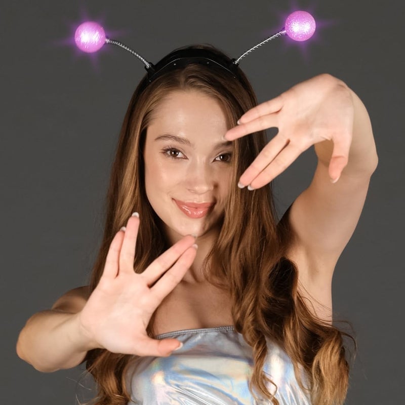 Funcredible Pink Light-Up Alien Antenna Headband with Glitter – Intergalactic Costume Headpiece – Space Costume Accessory for Cosplay, Festivals & Photo Shoots - Image 5